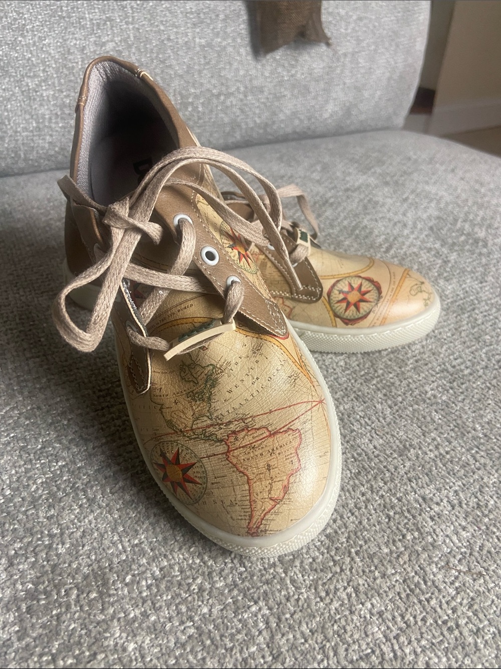 Dogo Women's Vintage Map Print Sneakers in Beige size 6